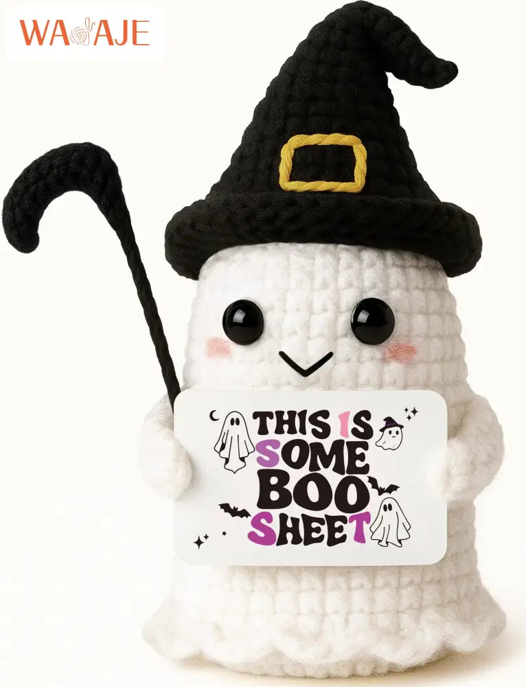 Knitted Magic Pot Doll Halloween Magic Pot Bubble Doll with Black Hat Cute Ghost Doll - SHEET cute ghost doll