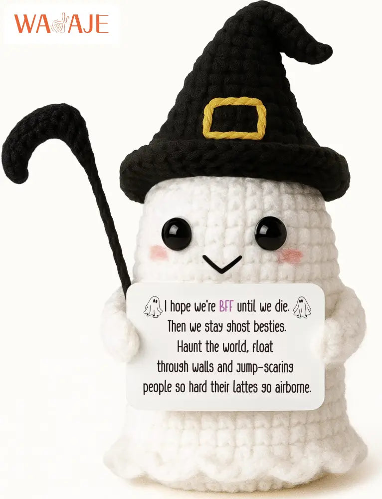 Knitted Magic Pot Doll Halloween Magic Pot Bubble Doll with Black Hat Cute Ghost Doll - Shost besties cute ghost doll