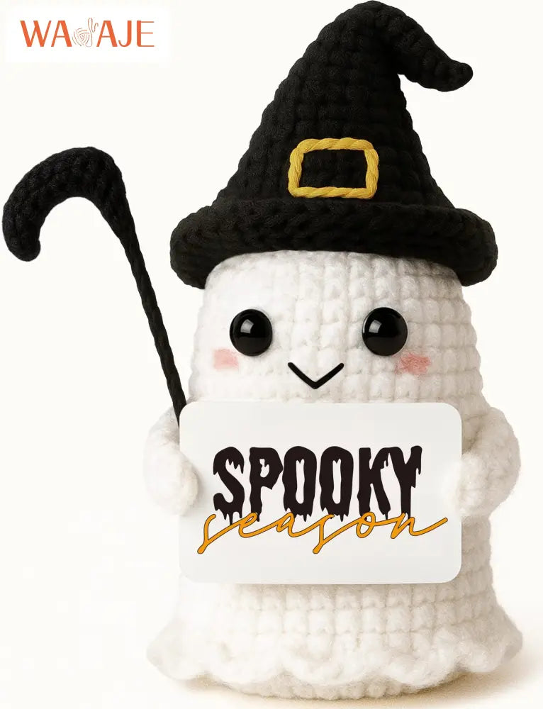 Knitted Magic Pot Doll Halloween Magic Pot Bubble Doll with Black Hat Cute Ghost Doll - SPOOKY cute ghost doll