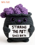 Knitted Magic Pot Doll Halloween Magic Pot Bubble Doll with Black Hat Cute Ghost Doll - THE POT Magic Pot Doll