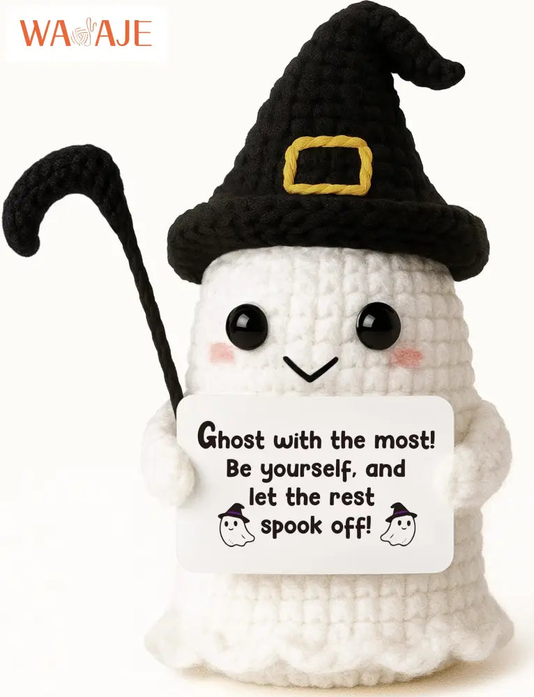 Knitted Magic Pot Doll Halloween Magic Pot Bubble Doll with Black Hat Cute Ghost Doll - Cute ghost doll yourself