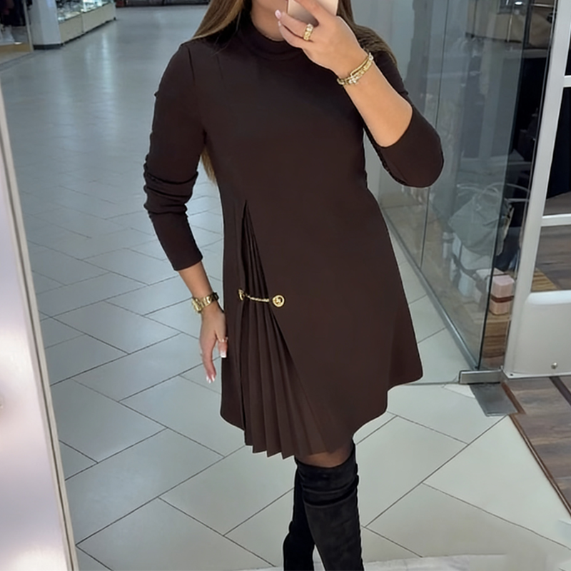 Elegant long-sleeved dress with pleated panels Main image