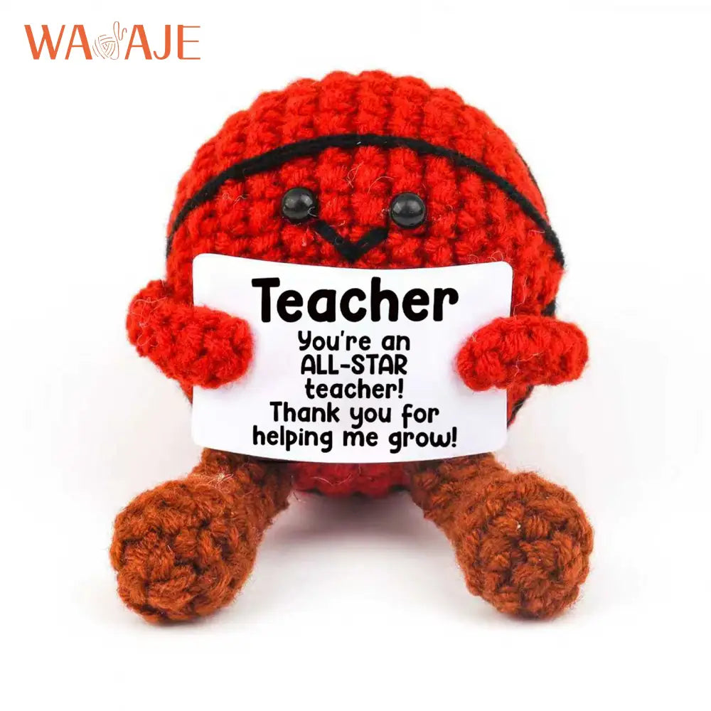 Yarn Basketball Doll Handmade Knitted Cartoon Basketball Motivation Card Doll Ornament Crocheted Long Legs Basketball
